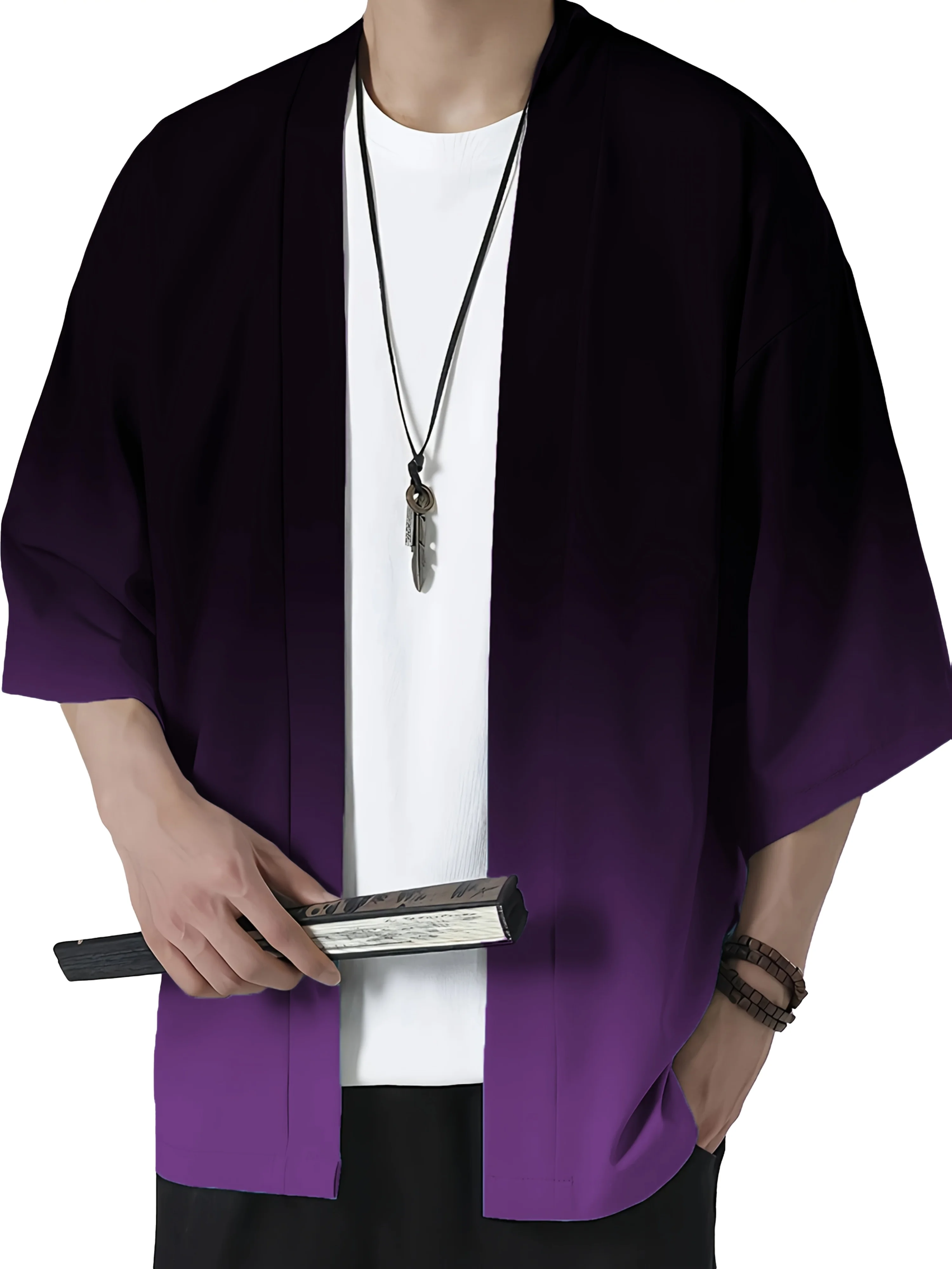 Мужское модное кимоно свободного покроя с градиентным принтом - Фотография_2