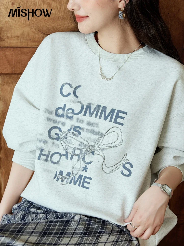 Женская толстовка mishow в стиле ретро с круглым вырезом и бантом - Фотография_3