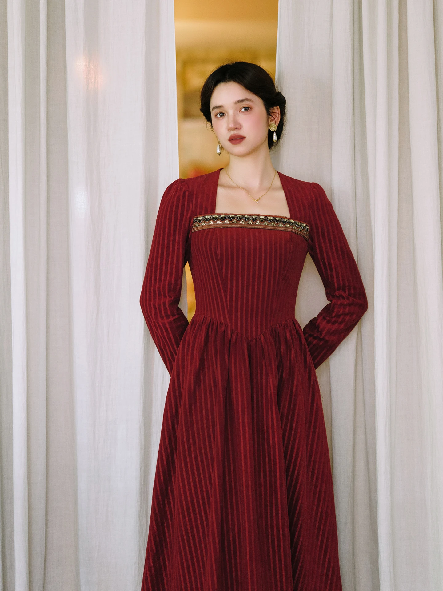 Tiyihailey женское вельветовое платье из 100% хлопка с длинными рукавами - Фотография_3