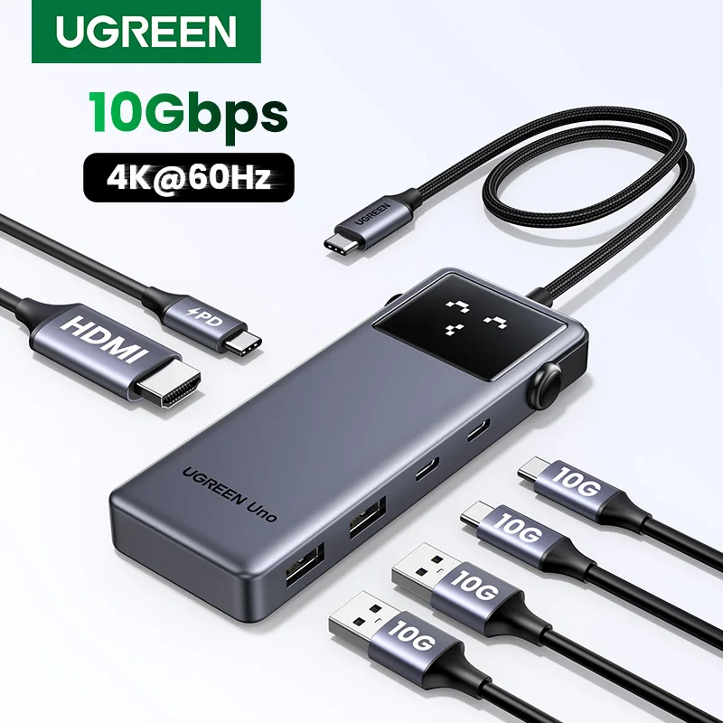 Ugreen uno usb c hub 6-в-1 4k60hz pd100w 10 гбит/с usb3