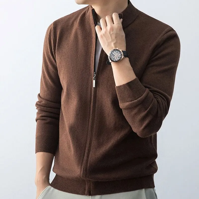 Повседневный вязаный кардиган с воротником-стойкой - Фотография_4