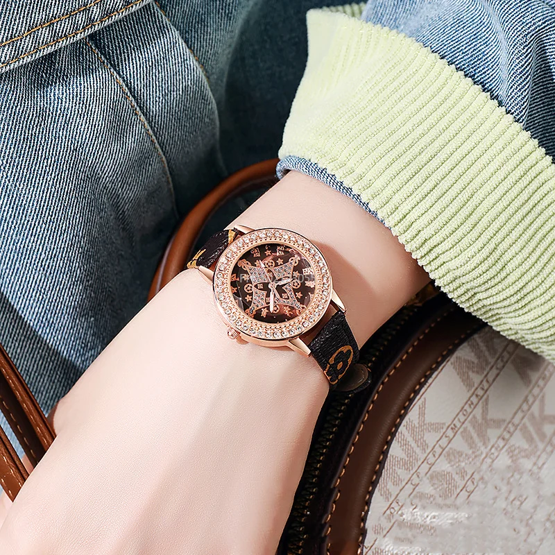 Классические модные кварцевые наручные часы со сверкающими стразами - Фотография_4