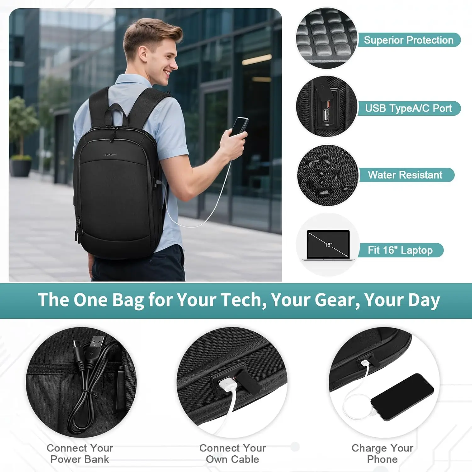 Тонкий рюкзак для ноутбука для мужчин и женщин - Фотография_2