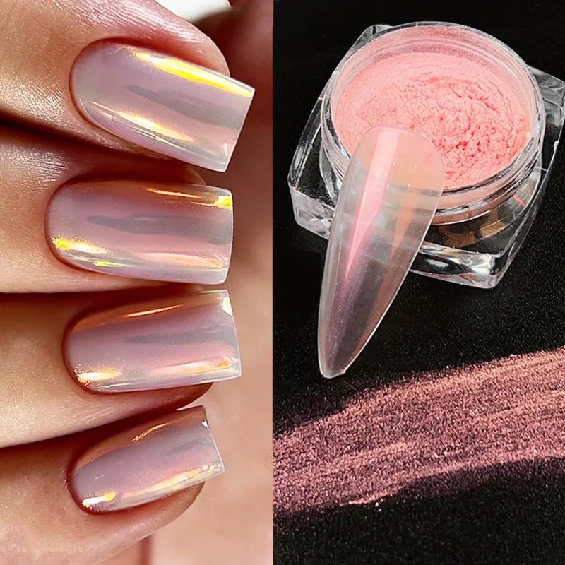 Aurora pearl nude pink white nails