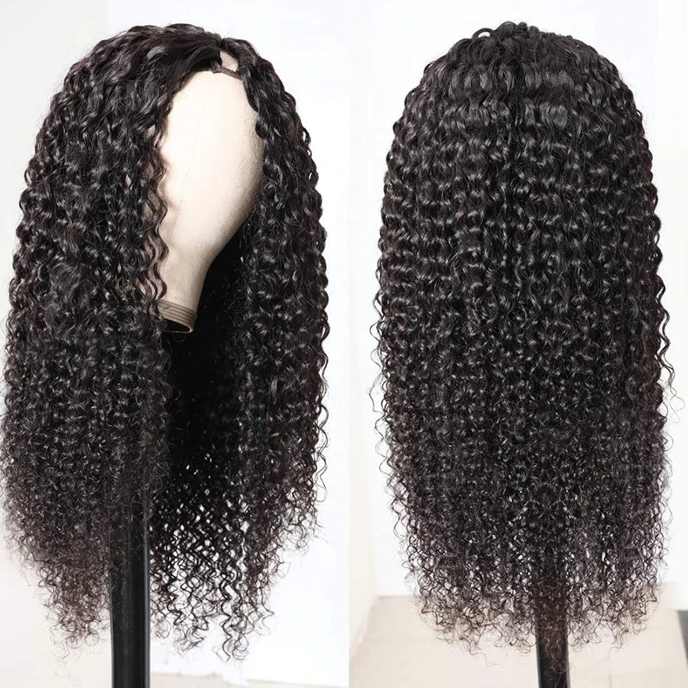 Kinky curly u v part wig human - Фотография_2